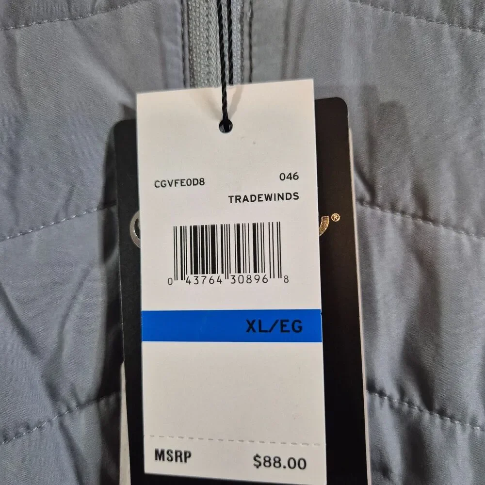 Callaway Mens XL Gray Tradewinds Quilted Golf Vest UPF 50 Full Zip NWT